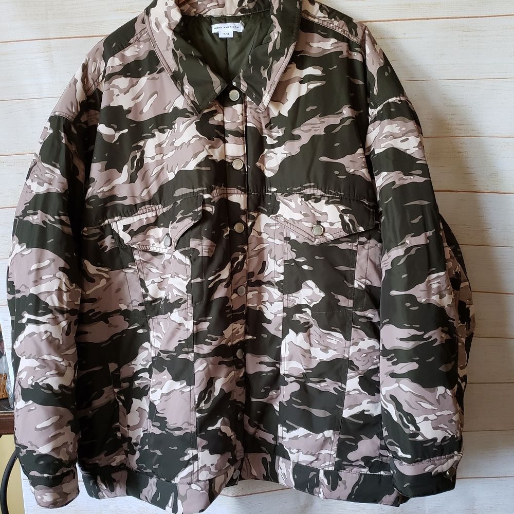 Good American Puffer Trucker Jacket In Camouflage Winter Women's Size 7/8